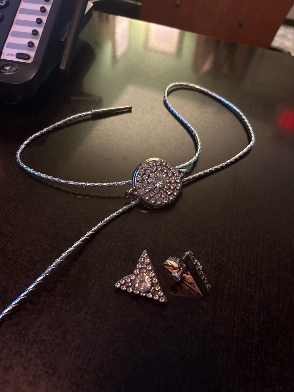 Silver Crystal Slider Necklace with Triangle Crystal interchangeable Studs